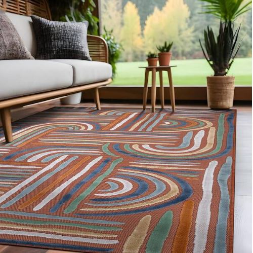 Arcadia Orange 6 ft. x 9 ft. Washable Abstract Indoor Outdoor Area Rug