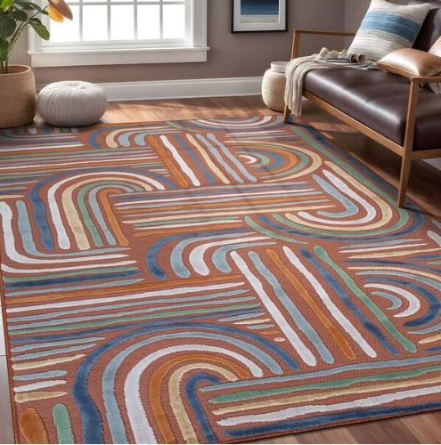 Arcadia Orange 6 ft. x 9 ft. Washable Abstract Indoor Outdoor Area Rug