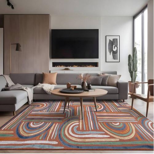 Arcadia Orange 6 ft. x 9 ft. Washable Abstract Indoor Outdoor Area Rug