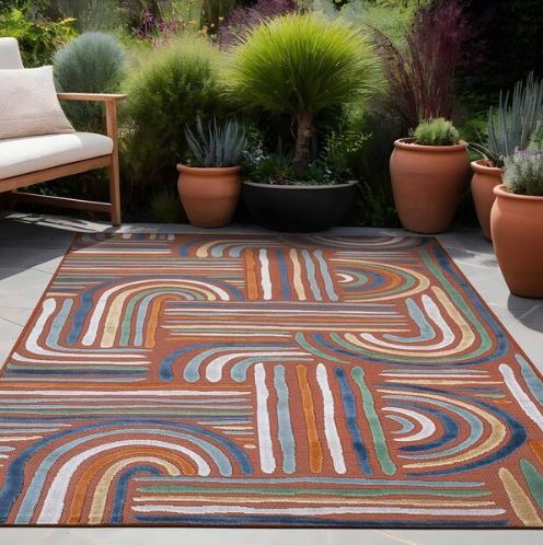 Arcadia Orange 6 ft. x 9 ft. Washable Abstract Indoor Outdoor Area Rug