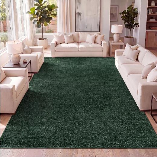 JONATHAN Y Haze Solid Low-Pile Emerald 4 ft. x 6 ft. Area Rug, Non-Shedding, Easy-Clean, Durable Synthetic Fibers