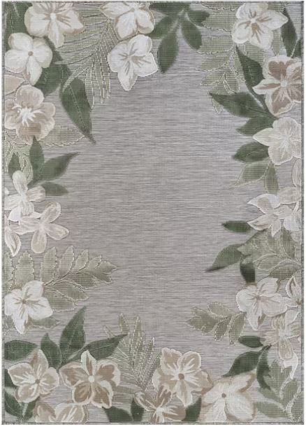 Eden 8 ft. x 10 ft. Green Washable Border Floral Indoor Outdoor Area Rug