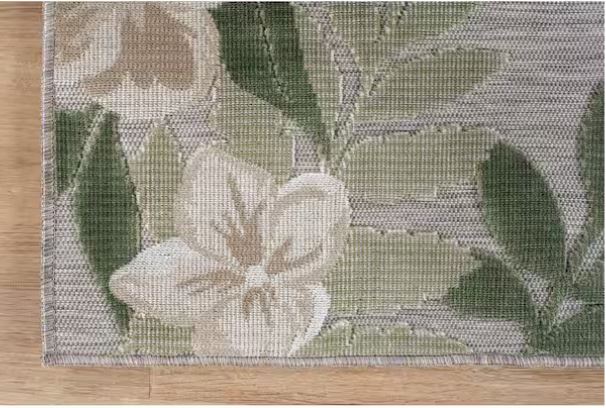 Eden 8 ft. x 10 ft. Green Washable Border Floral Indoor Outdoor Area Rug