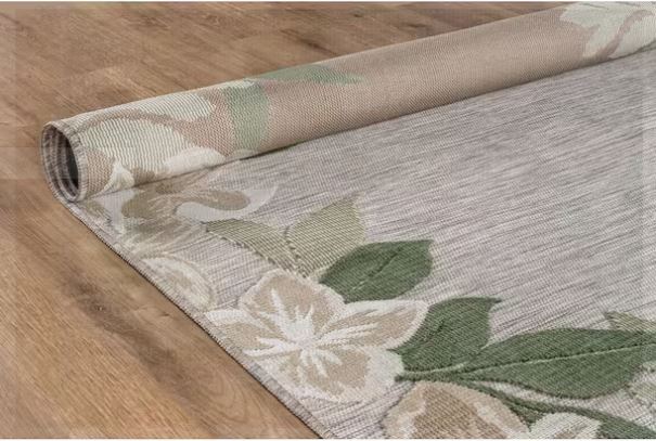 Eden 8 ft. x 10 ft. Green Washable Border Floral Indoor Outdoor Area Rug