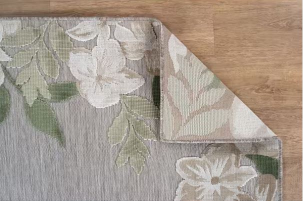 Eden 8 ft. x 10 ft. Green Washable Border Floral Indoor Outdoor Area Rug