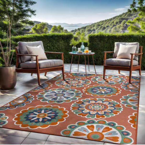 Mandala 8 ft. x 10 ft. Orange Washable Bohemian Medallion Indoor Outdoor Area Rug