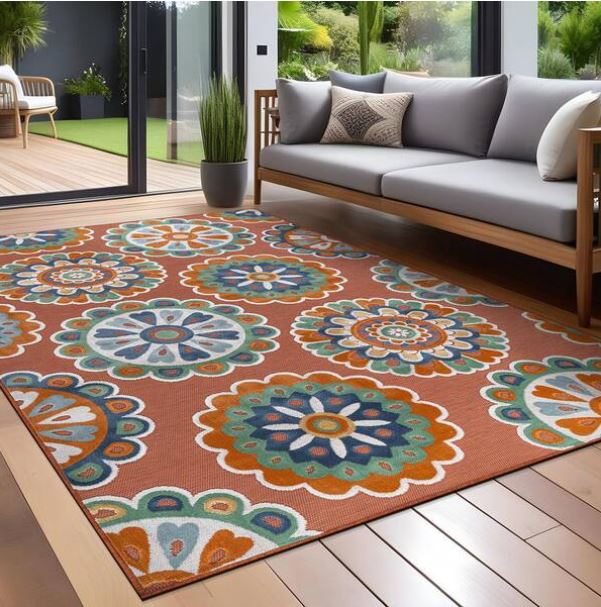 Mandala 8 ft. x 10 ft. Orange Washable Bohemian Medallion Indoor Outdoor Area Rug