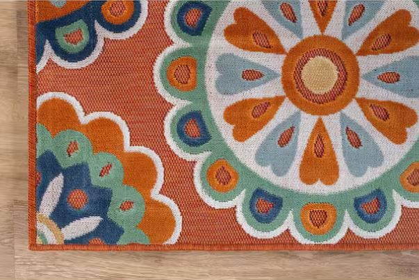 Mandala 8 ft. x 10 ft. Orange Washable Bohemian Medallion Indoor Outdoor Area Rug