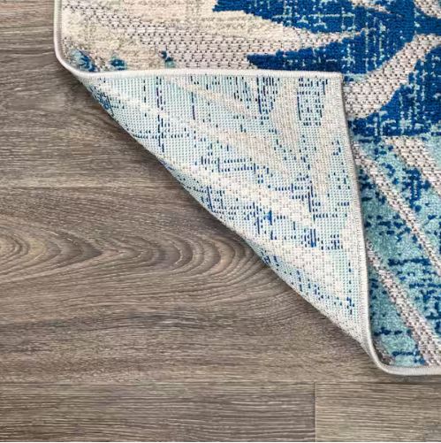 Tropics Palm Leaves Gray/Blue 5 ft. x 8 ft. Indoor/Outdoor Area Rug