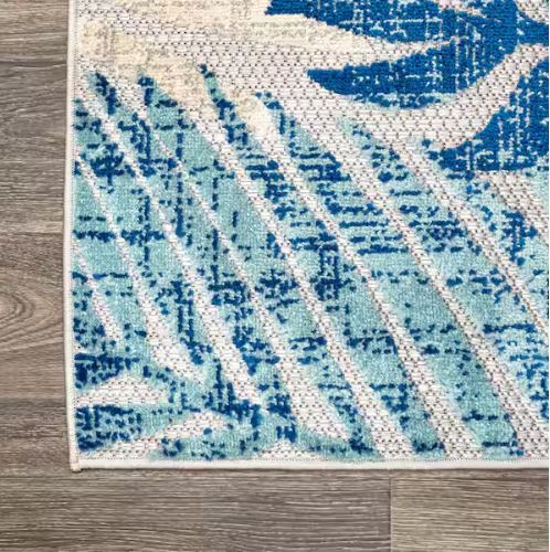 Tropics Palm Leaves Gray/Blue 5 ft. x 8 ft. Indoor/Outdoor Area Rug
