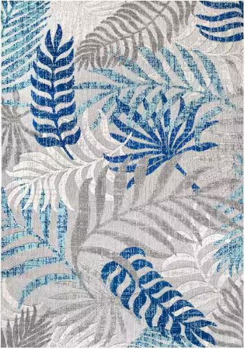 Tropics Palm Leaves Gray/Blue 5 ft. x 8 ft. Indoor/Outdoor Area Rug
