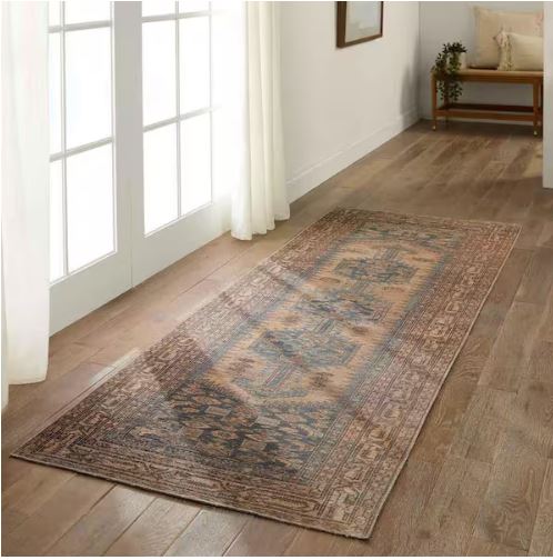 Machine Washable Reeves Brown/Blue 3 ft. x 5 ft. Medallion Area Rug