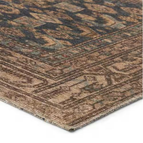 Machine Washable Reeves Brown/Blue 3 ft. x 5 ft. Medallion Area Rug