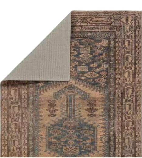 Machine Washable Reeves Brown/Blue 3 ft. x 5 ft. Medallion Area Rug
