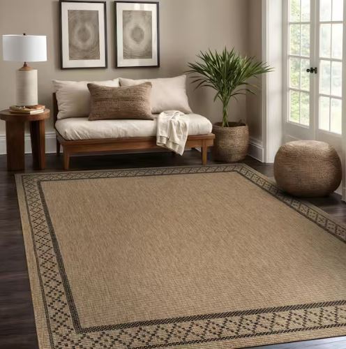 Haven 4 ft. x 6 ft. Natural Border Diamond Washable Easy Jute Modern Indoor Outdoor Area Rug