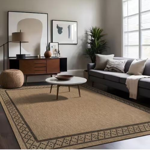 Haven 4 ft. x 6 ft. Natural Border Diamond Washable Easy Jute Modern Indoor Outdoor Area Rug