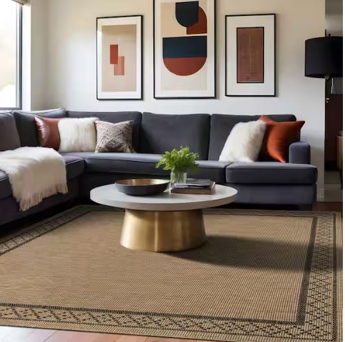 Haven 4 ft. x 6 ft. Natural Border Diamond Washable Easy Jute Modern Indoor Outdoor Area Rug