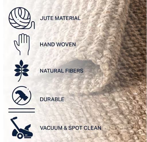 5 X 7 Jute Aloha Washable Solid Indoor Outdoor Area Rug