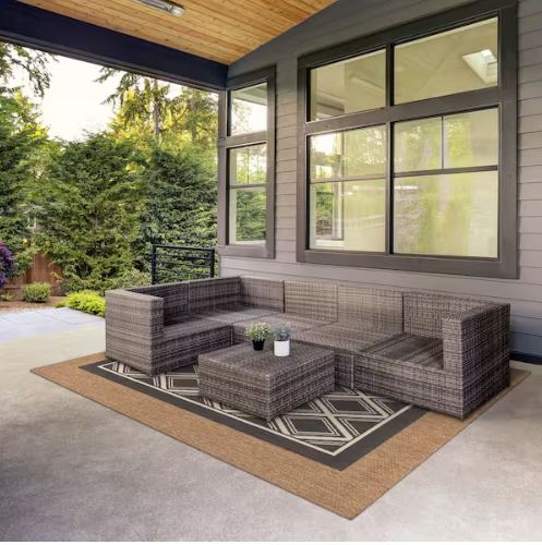 Black 6 ft. x 9 ft. Indoor/Outdoor Trellis Layering Area Rug