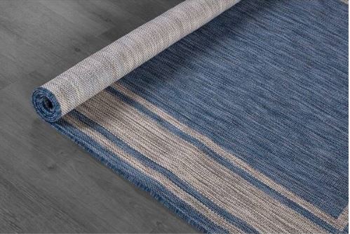 Essence Navy/Silver 9 ft. x 12 ft. Bordered Easy to Clean Indoor Outdoor Area Rug