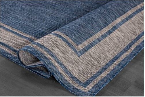 Essence Navy/Silver 9 ft. x 12 ft. Bordered Easy to Clean Indoor Outdoor Area Rug