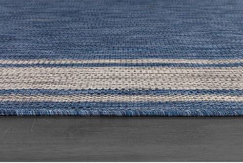 Essence Navy/Silver 9 ft. x 12 ft. Bordered Easy to Clean Indoor Outdoor Area Rug