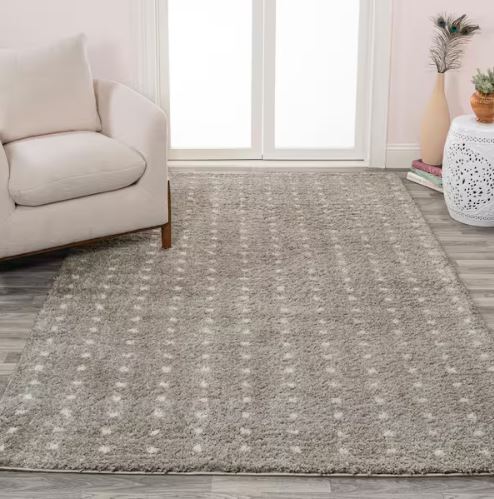 Pele Modern Geometric Dot Shag Gray/Ivory 8 ft. x 10 ft. Area Rug