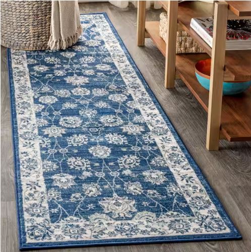 Modern Persian Vintage Moroccan Traditional Navy/Light Grey 2 ft. x 8 ft. Runner Rug