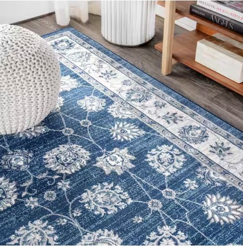 Modern Persian Vintage Moroccan Traditional Navy/Light Grey 2 ft. x 8 ft. Runner Rug