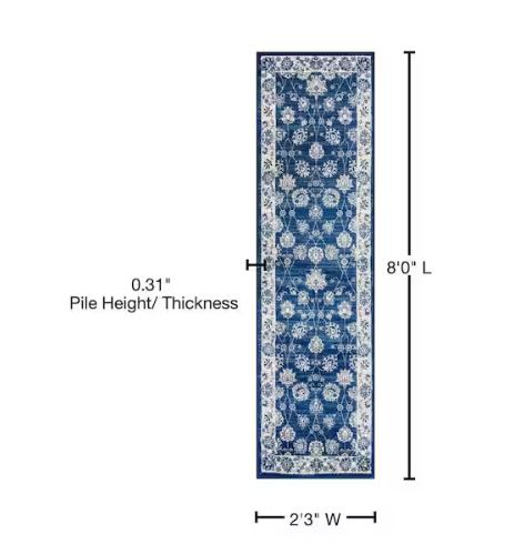 Modern Persian Vintage Moroccan Traditional Navy/Light Grey 2 ft. x 8 ft. Runner Rug
