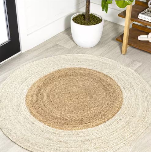 Oceana Two-Tone Boho Jute Circle Cream/Natural 4 ft. Round Area Rug