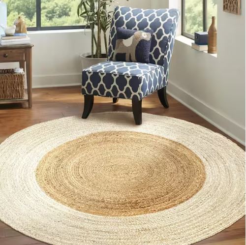 Oceana Two-Tone Boho Jute Circle Cream/Natural 4 ft. Round Area Rug