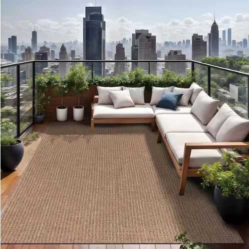 Natural 6 ft. x 9 ft. Wooly Easy Jute Washable Indoor Outdoor Area Rug