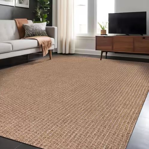 Natural 6 ft. x 9 ft. Wooly Easy Jute Washable Indoor Outdoor Area Rug