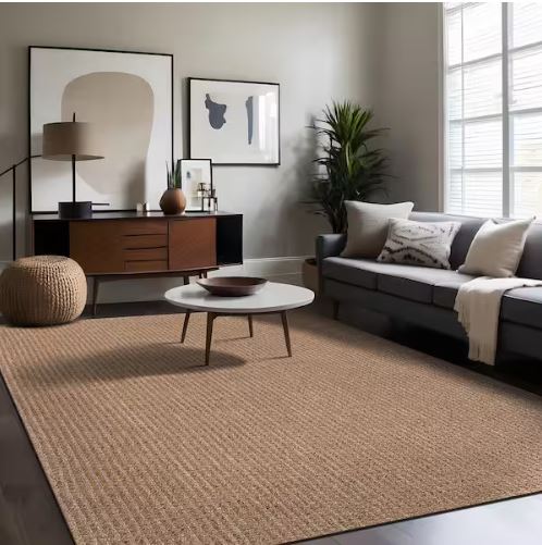 Natural 6 ft. x 9 ft. Wooly Easy Jute Washable Indoor Outdoor Area Rug