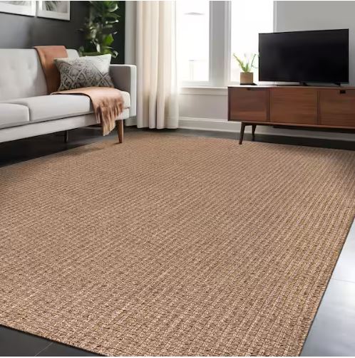 Natural 5 ft. x 7 ft. Wooly Easy Jute Washable Indoor Outdoor Area Rug