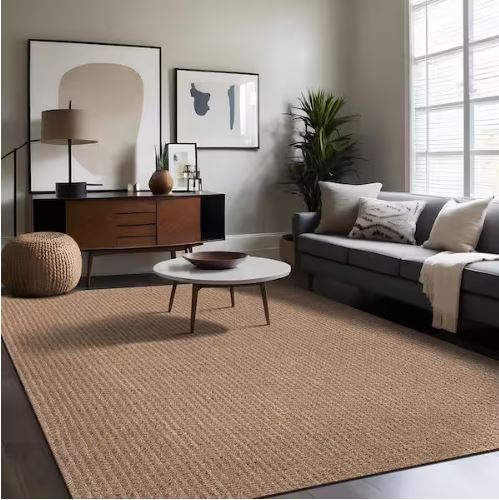 Natural 5 ft. x 7 ft. Wooly Easy Jute Washable Indoor Outdoor Area Rug