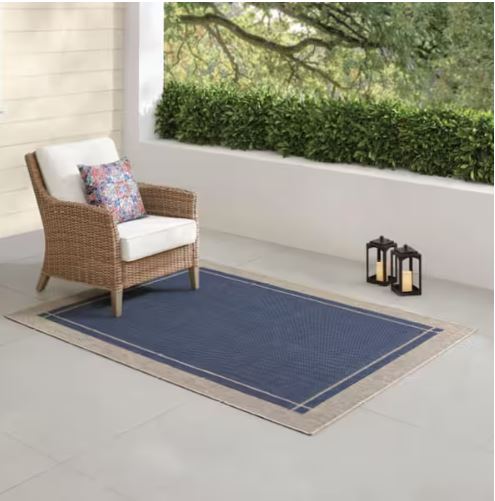 Navy Center Border 5 ft. x 7 ft. Indoor/Outdoor Area Rug