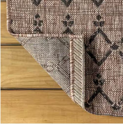 Ourika Moroccan Geometric Textured Weave Natural/Black 5 ft. x 8 ft. Indoor/Outdoor Area Rug