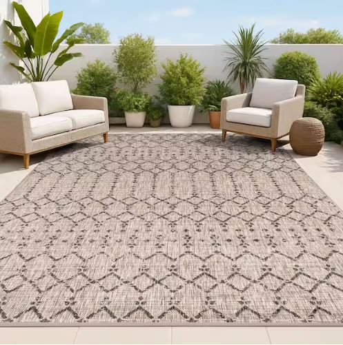 Ourika Moroccan Geometric Textured Weave Natural/Black 5 ft. x 8 ft. Indoor/Outdoor Area Rug