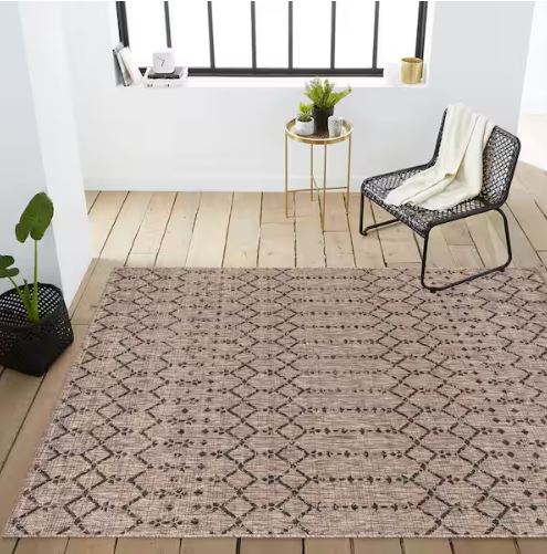 Ourika Moroccan Geometric Textured Weave Natural/Black 5 ft. x 8 ft. Indoor/Outdoor Area Rug