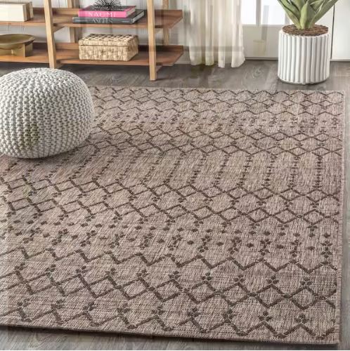 Ourika Moroccan Geometric Textured Weave Natural/Black 5 ft. x 8 ft. Indoor/Outdoor Area Rug