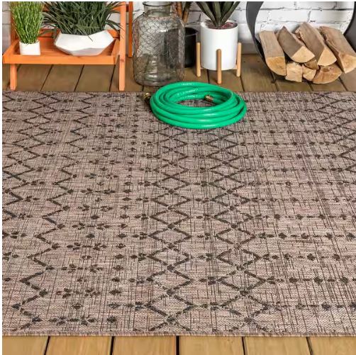 Ourika Moroccan Geometric Textured Weave Natural/Black 5 ft. x 8 ft. Indoor/Outdoor Area Rug