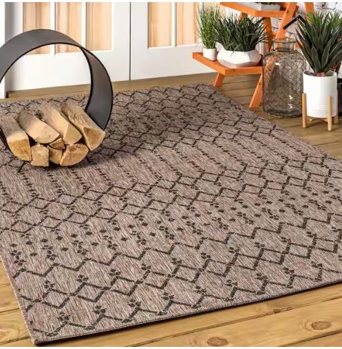 Ourika Moroccan Geometric Textured Weave Natural/Black 5 ft. x 8 ft. Indoor/Outdoor Area Rug