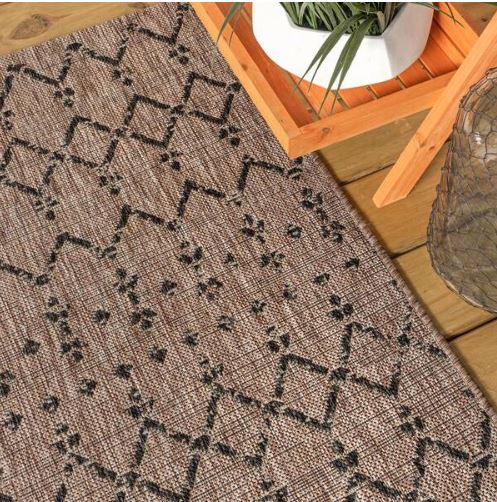 Ourika Moroccan Geometric Textured Weave Natural/Black 5 ft. x 8 ft. Indoor/Outdoor Area Rug