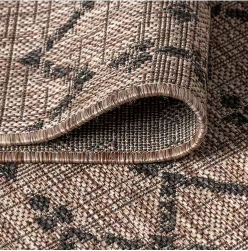Ourika Moroccan Geometric Textured Weave Natural/Black 5 ft. x 8 ft. Indoor/Outdoor Area Rug