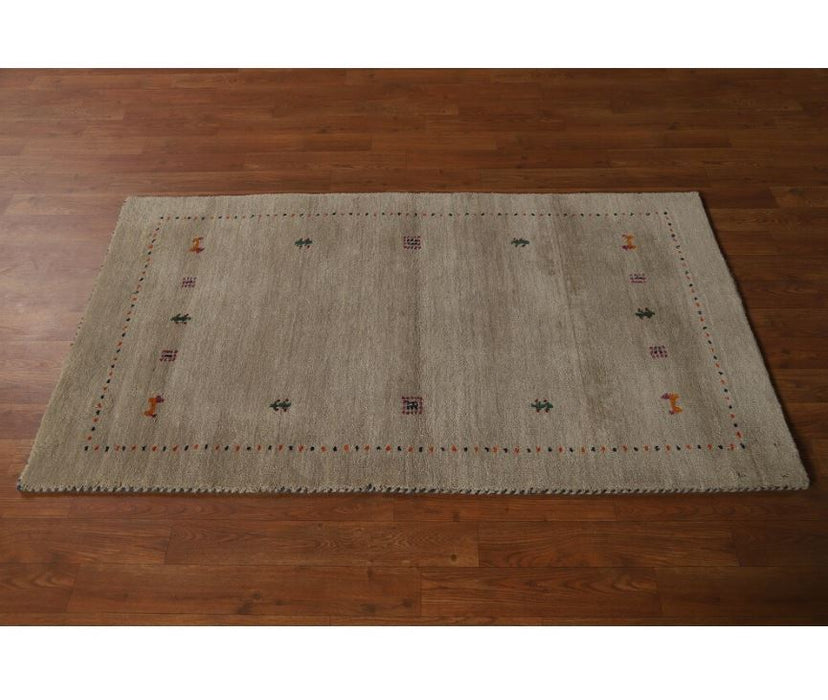 Hand Knotted Oriental 100% Wool Carpet Tribal Animal Pictorial Beige & Ivories Gabbeh Area Rug - 4' 10'' X 2' 9''