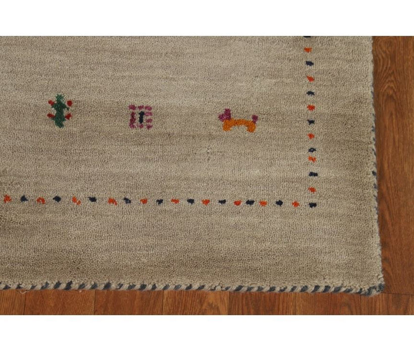 Hand Knotted Oriental 100% Wool Carpet Tribal Animal Pictorial Beige & Ivories Gabbeh Area Rug - 4' 10'' X 2' 9''