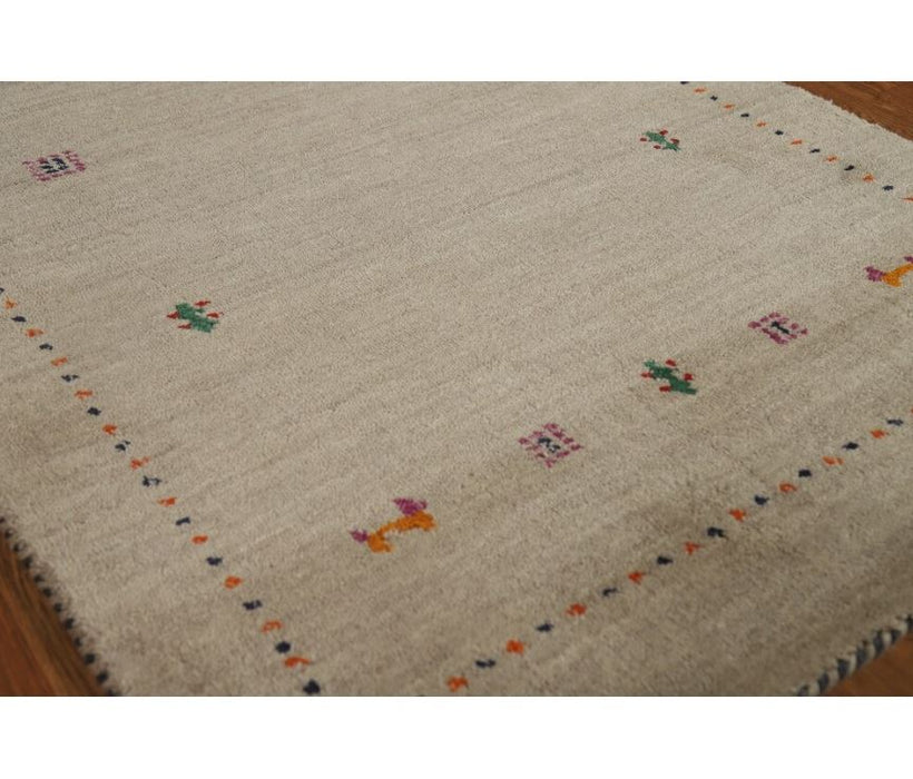 Hand Knotted Oriental 100% Wool Carpet Tribal Animal Pictorial Beige & Ivories Gabbeh Area Rug - 4' 10'' X 2' 9''