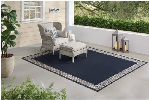 Navy 5 ft. x 7 ft. Diamond Border Indoor/Outdoor Area Rug
